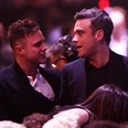 Olly Murs and Robbie Williams at the BRIT Awards